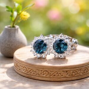 Handcrafted London Blue Topaz Stud Earrings Sterling Silver, December Birthstone